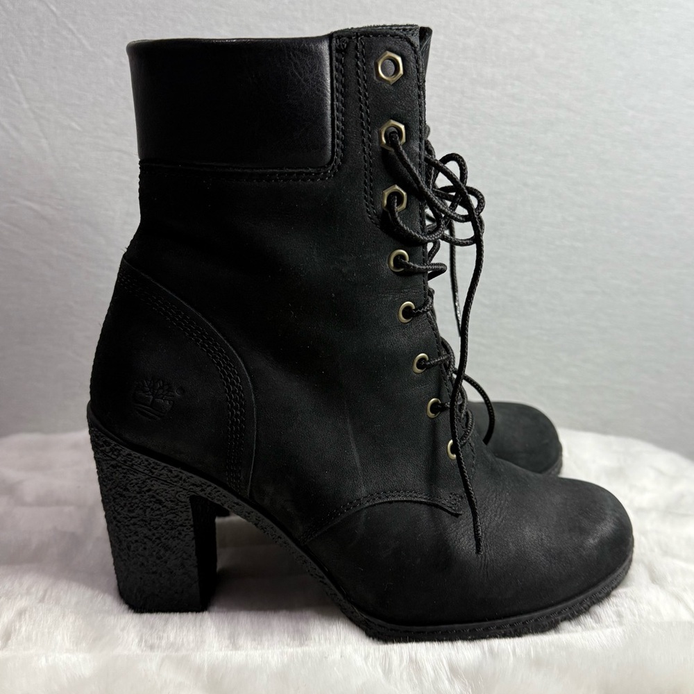 (NEW) TIMBERLAND Black Suede Lace Up Heeled Boots